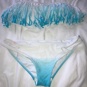 blue and white bikini set